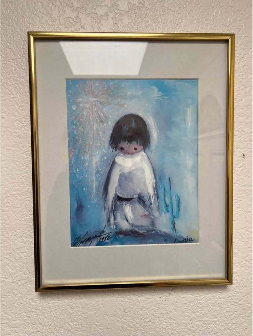 Signed DeGrazia 1980 Print Everybody's Little Boy Blue Boy Framed Art